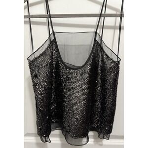ZARA Women's Size XSSequin Tank Top NWT Spaghetti Strap Mesh Trim Sparkle Party